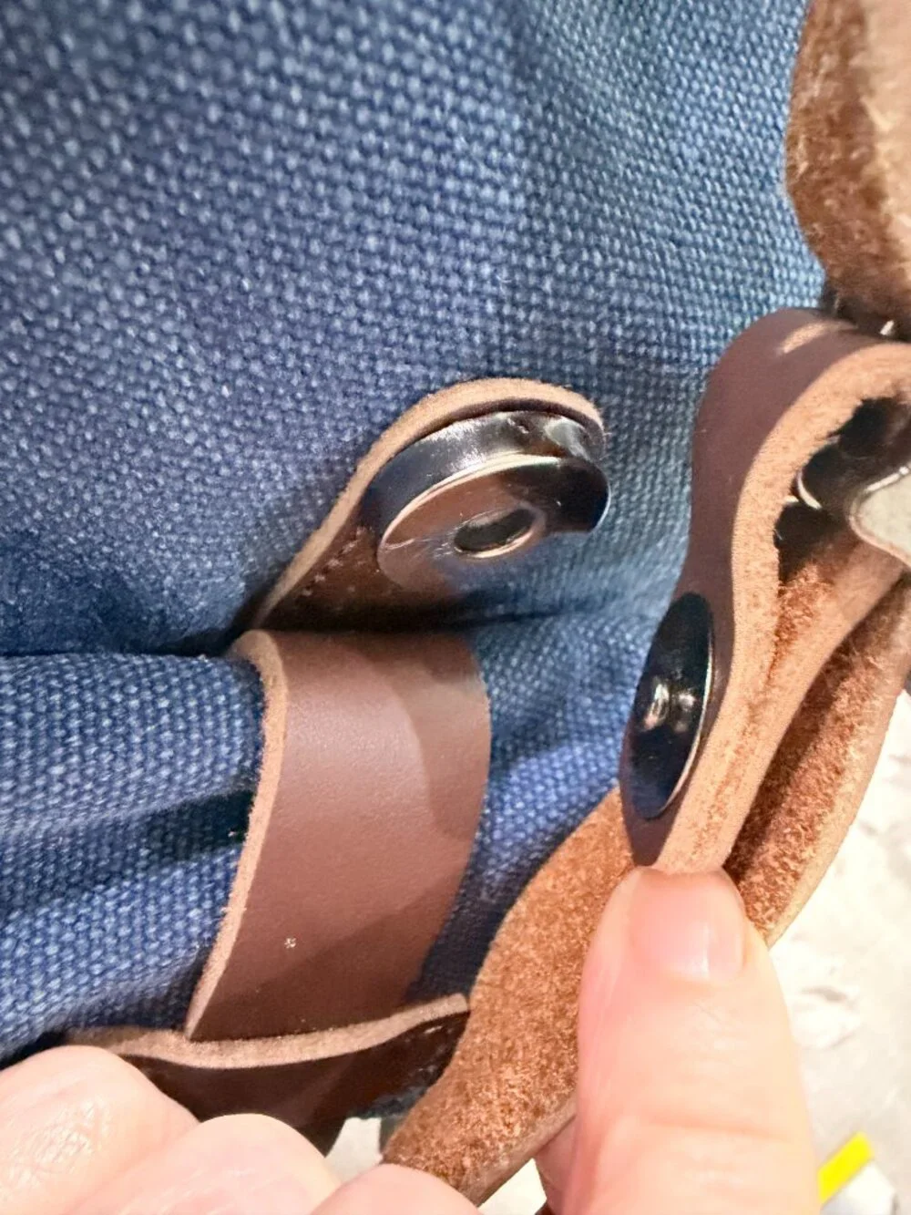 Blue Canvas Laptop Backpack Roll Top Leather Strap Travel School Hiking Bag